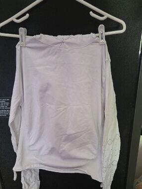 Free People Light Lavender Off-Shoulder Eyelet Sleeve Sweatshirt